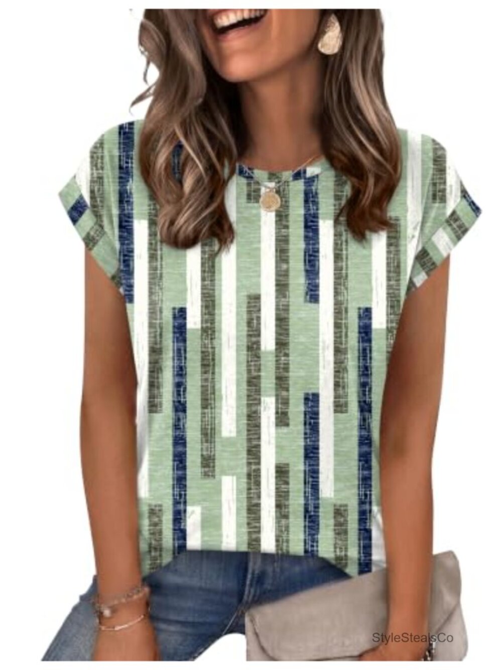 Womens Cap Sleeve Tunic T-Shirt Crew Neck Trendy Summer Top